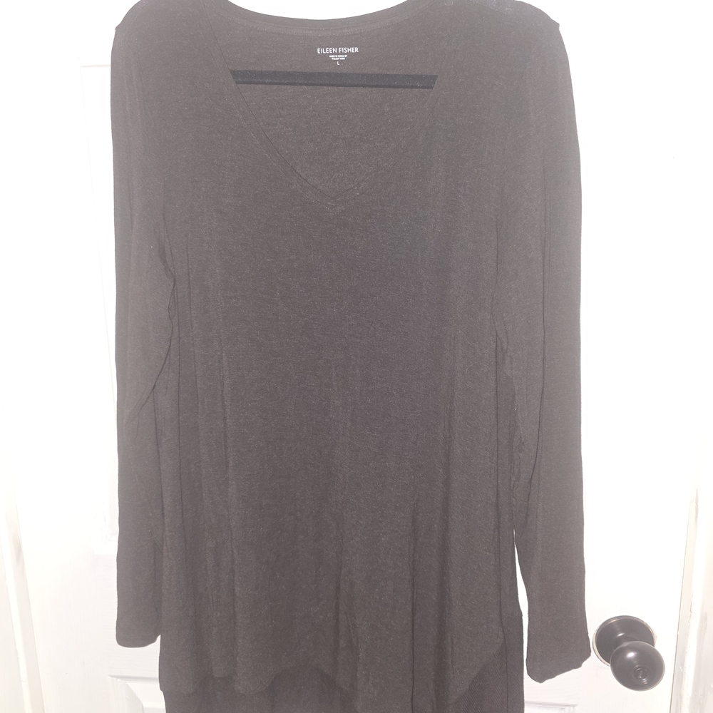 Elieen Fisher Elegant Women's Dark Brown Long Sleeve Tunic Top Size Large